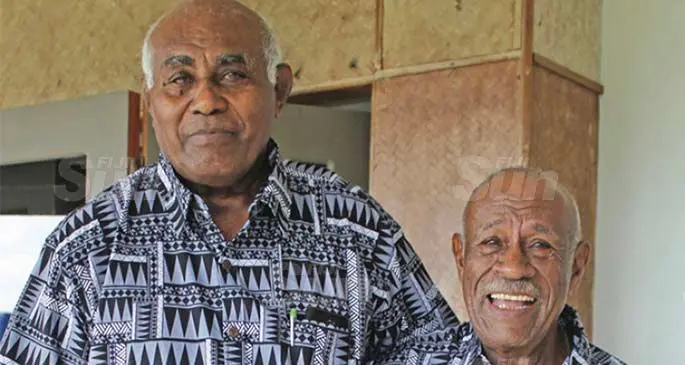 Rugby legends Ratu Ilaitia Tuisese (left) and Pio Bosco Tikoisuva at the Novotel Suva Lami Bay on April 27, 2019. Photo: Ronald Kumar