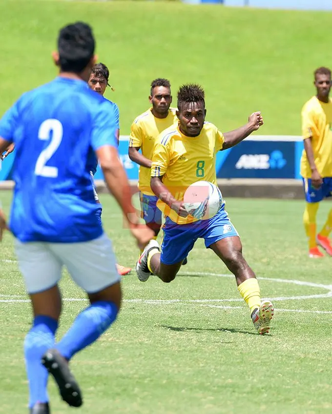 Patrick Taroga of Solomon Island against Samoa during OFC Men's Olympic qualifier 2019 group A match at ANZ Stadium on September 24, 2019. Photo: Ronald Kumar.