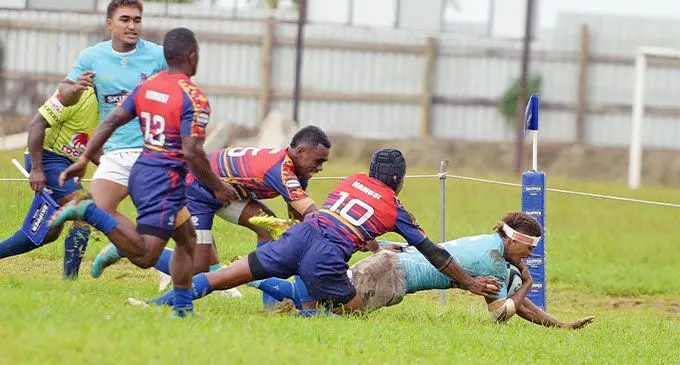 Suva utility back Sakiusa Vatunitusiqila scores a try against Namosi during their Skipper Cup match at Bidesi Park on April 6, 2024. Photo: Ronald Kumar