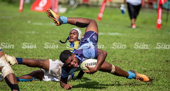 Queen Victoria School Under-17 halfback Maikeli Tirikula scored a try in the semifinal at Ratu Cakobau Park, Nausori, today. Photo: Leon Lord 