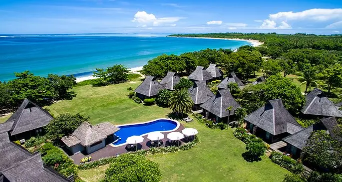 An aerial view of Yatule Resort and Spa, located on Natadola Beach.
