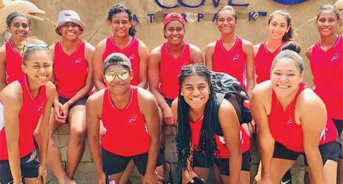 Fijian Pearls in Singapore; Back from left; Asilika Sevutia, Episake Kahatoka, Matila Waqanidrola, Ema Mualevu, Aliti Toribau, Tahisha Hunt, Kelera Nawai. Front; from left; Unaisi Rauluni, Alisi Galo, Grace Korovata and Lydia Panapasa. Photo: Netball Fiji