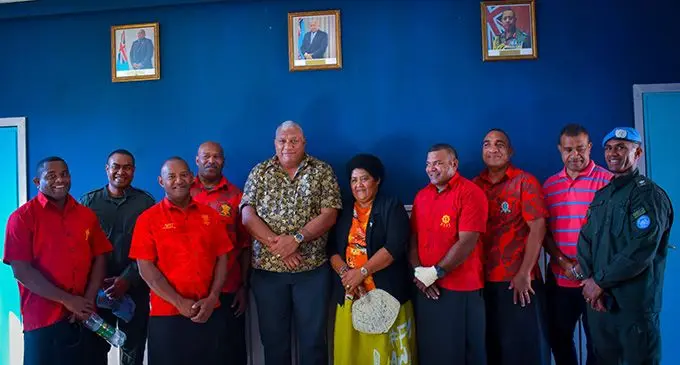 President of the Republic of Fiji Ratu Wiliame Katonivere (fifth from left), with First Lady Filomena Katonivere and Republic of Fiji Military Forces personnel at the Golan Heights. Photo: RFMF Media Cell.