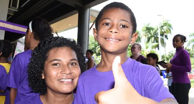 Cathy Navakaroko with her son and cancer survivor, Ratu Josefa Navakaroko, during the World Cancer Day launch at Albert Park pavilion on February 24, 2018.  Photo: Ronald Kumar