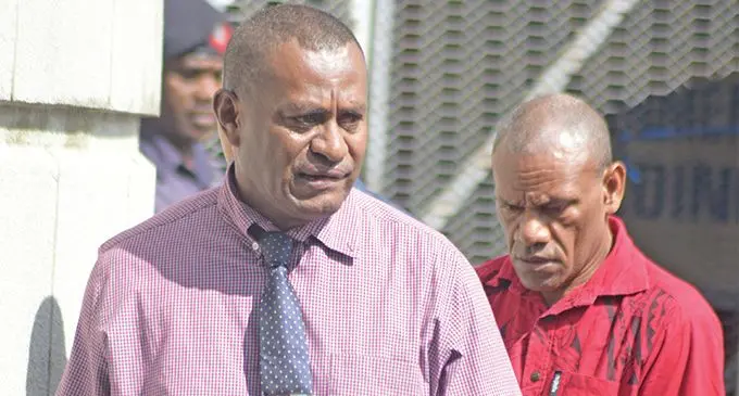 Waisake Tulavu (with necktie) and Sakiusa Nakutoro outside the High Court in Suva on March 11, 2019. Photo: Ronald Kumar