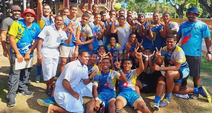 Natabua High School Under-18 rugby team with officials at Churchill Park, Lautoka, this afternoon. Photo: Sereana Salalo