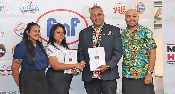 From left: FMF business analyst manager Claudia Dass Smith, FMF chief financial officer and group secretary Swastika Prasad, chairperson of the Hibiscus Standing Committee Opetaia Ravai and Hibiscus Festival Consultant and creative director Andy Blake at the FMF Complex at Walu Bay, Suva on July 30, 2024. Photo: Adi Kelera Sovasiga