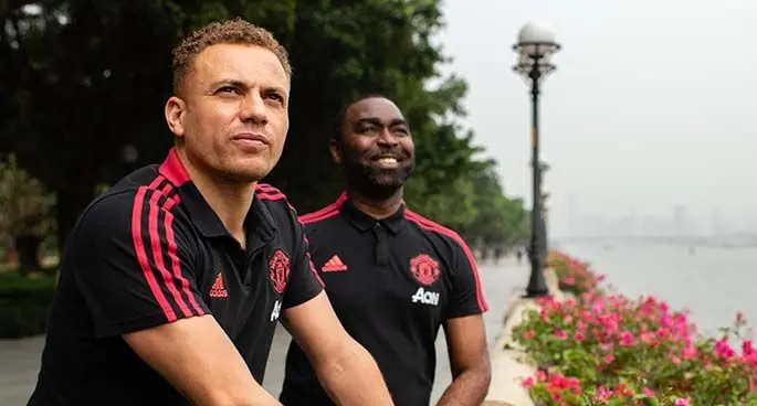 Former Manchester United players Wes Brown (left) and Andy Cole.