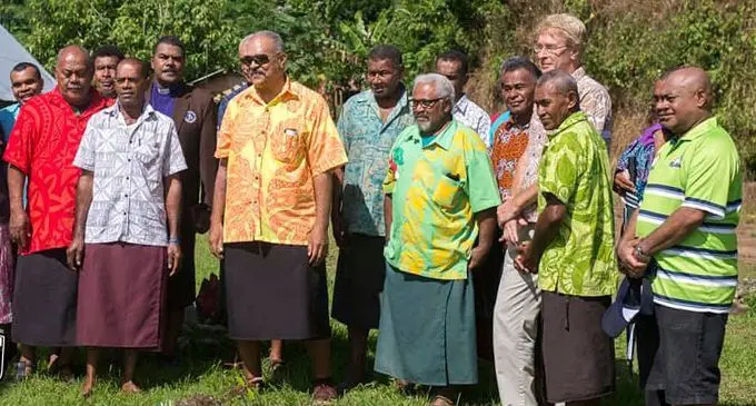 Ratu Epeli Ganilau (middle) after opening the Radradra 7s tournament at the Welagi grounds in Taveuni on June 19, 2019.  Photo: Radradra 7s 