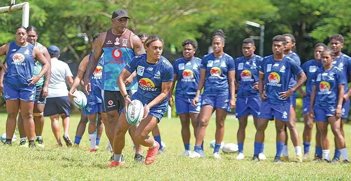 Fijiana Drua rep Alycia Namosimalua with her fellow players during training at USP ground on April 4, 2023. Photo: Ronald Kumar