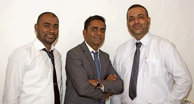 From left: Signs Pacific managing director Shahrufh Shah, Inglewood Realtors Fiji managing director Praneel Dass and Signs Pacific general manager marketing  Mohammed Aiyaz  