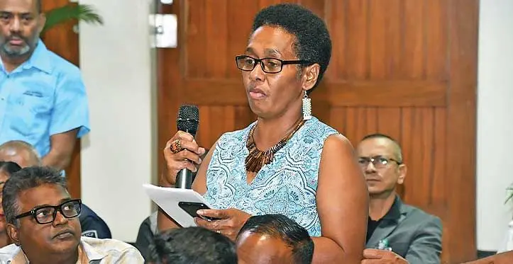 Lautoka Market Vendors Association president Filomena O’Neill during the national budget consultation at the Lautoka City Council Chambers on May 31,2023. Photo: Salote Qalubau