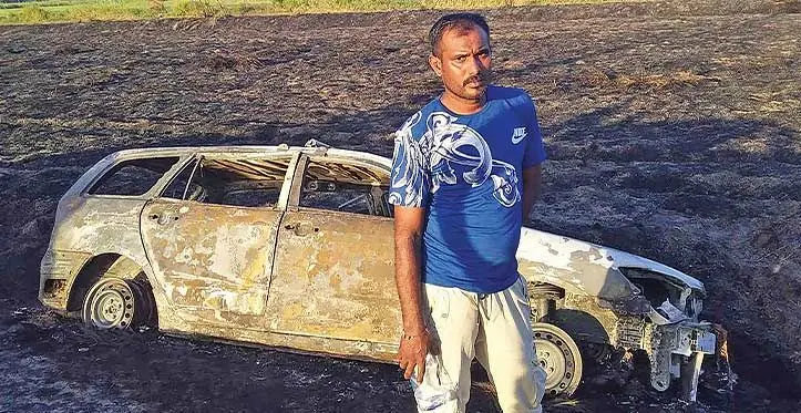 Aten Prasad at the site where the taxi veered of the road just before Cawaira Junction on September 14, 2023.Photo: Jone Salusalu