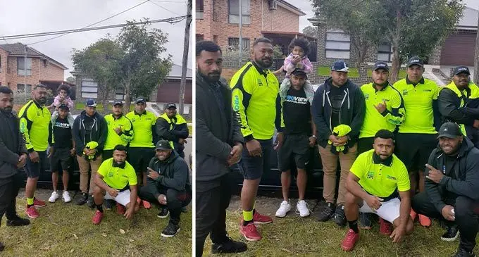 Third from left: Jone Sokopeti Lagiono with some of his workers in Sydney, Australia.