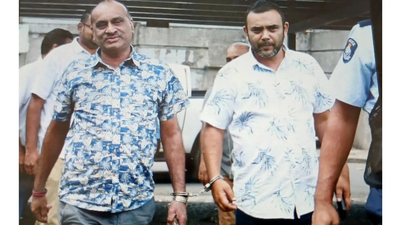 Caption:  Independent Member of Parliament Sanjay Kirpal and Anal Ram outside the Suva Magistrates Court following their court appearance on the alleged assault charge.