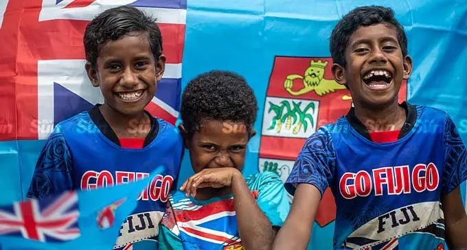 From left: Children from Lami; Nina Takayawa 9, Amali Koroi 7 and Teisa Takayawa 9 , celebrating Fiji Day at Tikram Park in Lami on October 10, 2022. Photo: Leon Lord