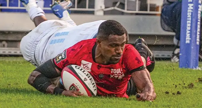 Toulon winger Jiuta Wainiqolo goes over to score a try against Montpellier on October 19, 2024. Photo: Toulon Rugby