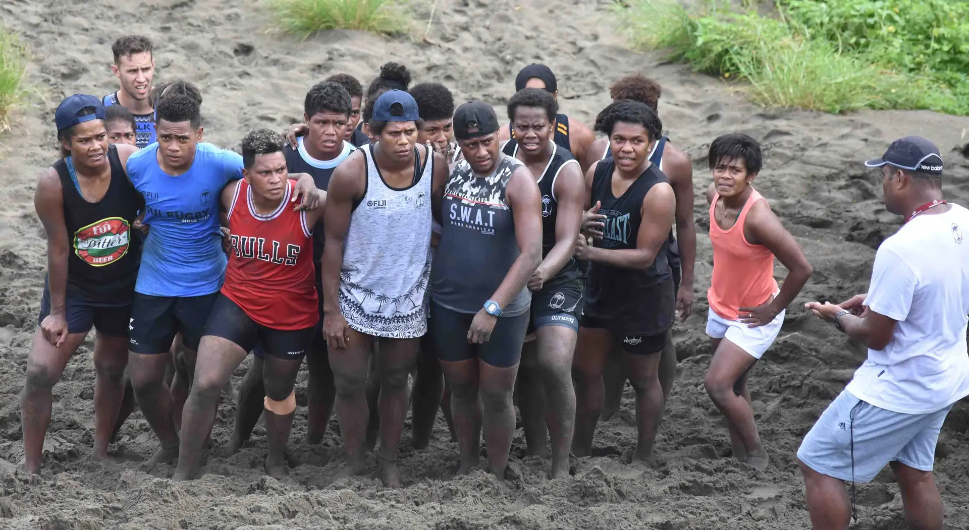 Fiji Airways Fijiana 7's reps during training at the Sigatoka Sand Dunes National Park yesterday. Photo: WAISEA NASOKIA