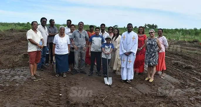 The late Francis Umendra Chaudhry’s family with members of Saint Vincent de Paul Nadi branch during the groundbreaking ceremony on June 6, 2020 in Sabeto. Photo: Mereleki Nai