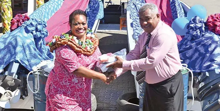 Minister for Fisheries and Forestry Alitia Bainivalu with the Lautoka Fishers Cooperative Limited chairperson Jonetani Nasau. Photo: Waisea Nasokia