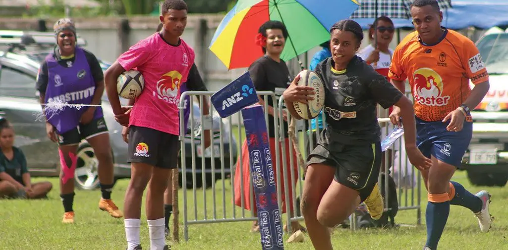 Kadavu women’s rugby winger Maraia Musu in full flight against Tailevu during the promotion relegation competition at Lawaqa Park, Sigatoka, on May 18, 2024. Kadavu won 61-10 and will face Cakaudrove in Savusavu this Saturday. Photo: FRU Media
