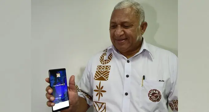 Prime Minister Voreqe Bainimarama launches the DigitalFiji app.  Photo: DEPTFO News