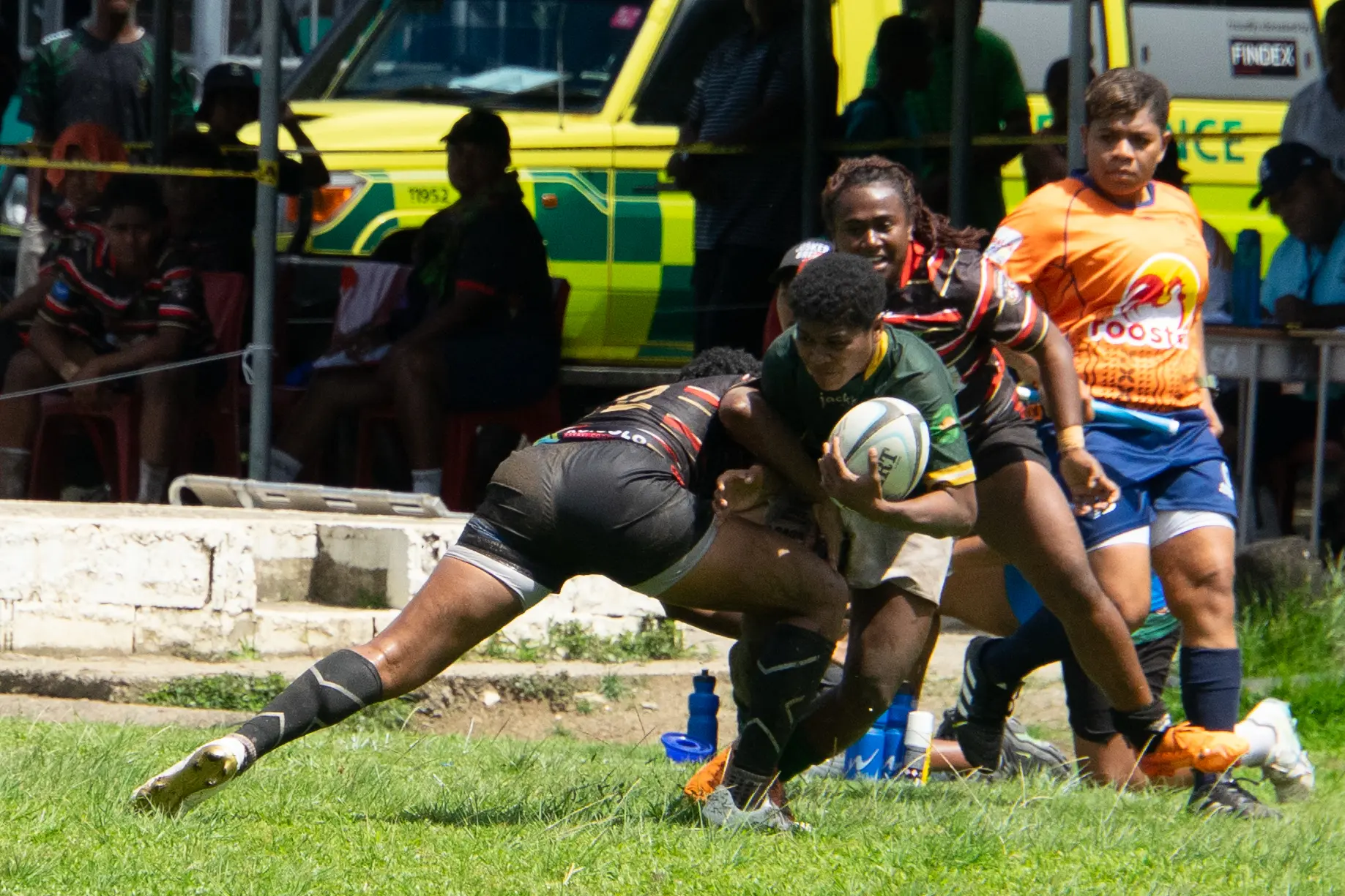 Naitasiri women's centre Lusiana T inai stops Tailevu's centre Vika Naibena in her tracks during their Mara ma Championship round five match at Nakelo District School on August 29, 2026. Photo: loane Asioli