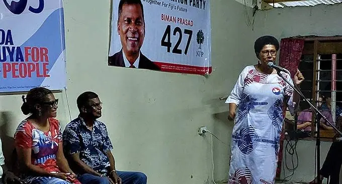 PAP candidate, Mereseini Baleilevuka speaking at Tomuka, Lautoka on December  9, 2022. Photo: Nicolette Chambers.