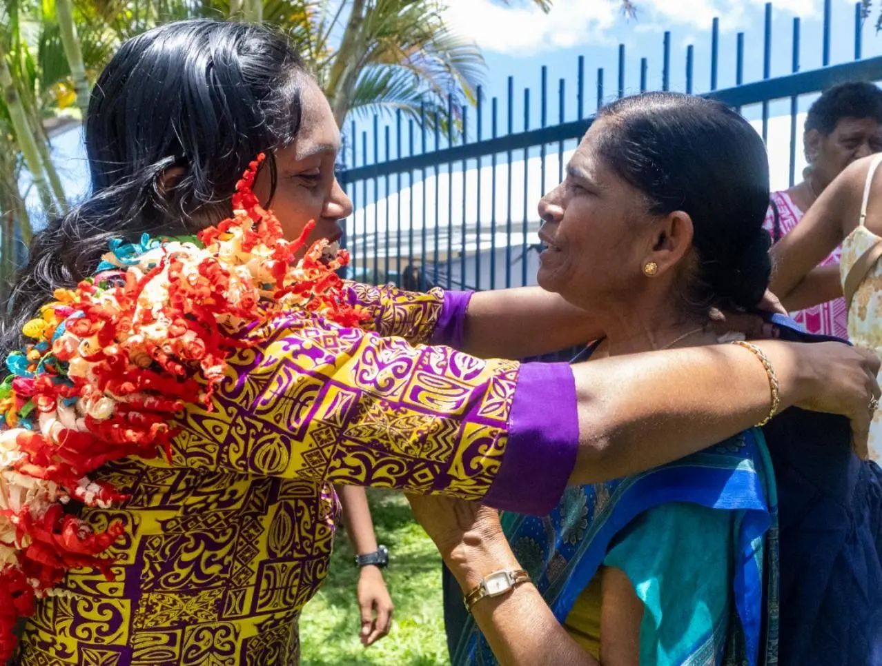 Fiji National University graduate, Bevleen Esta with mum Sushila Kamkesh at the Vodafone Arena in Laucala on December 9, 2025. 
