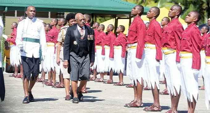 Prime Minister Sitiveni Rabuka inspects the parade during the Fiji Corrections Service new recruits passing out parade at the Naboro Correctional facility on March 24, 2023. Photo: Ronald Kumar