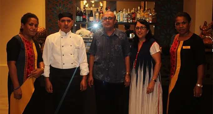 Third from left: owners Dhruv and Chandra Morris with the staff of Ashiyana on February 21, 2019.  Photo: Karalaini Tavi