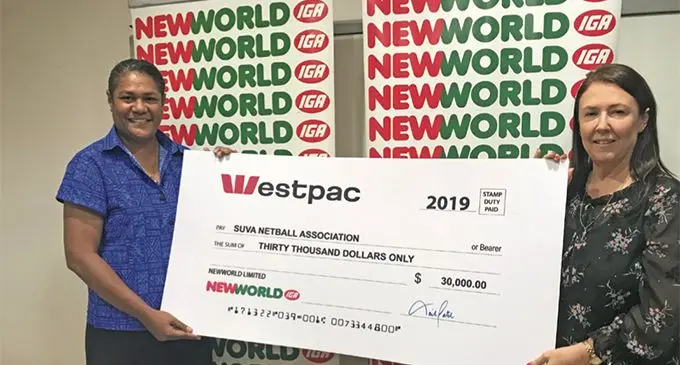 From left: Suva Netball president Timaima Vulimailaucala and NEW WORLD IGA head of merchandise Jodie Hart in Suva on March 29,2019. Photo: Anasilini Natoga