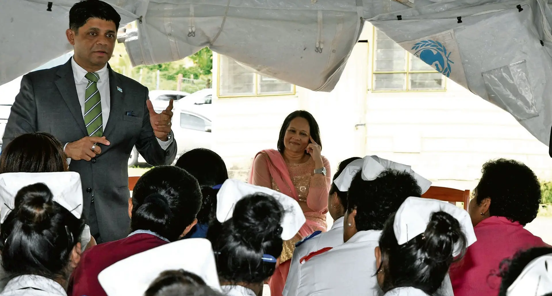 Attorney-General Aiyaz Sayed-Khaiyum and Minister for Health and Medical Services Rosy Akbar hold a consultation with nurses in the Western Division on March 1, 2018.
