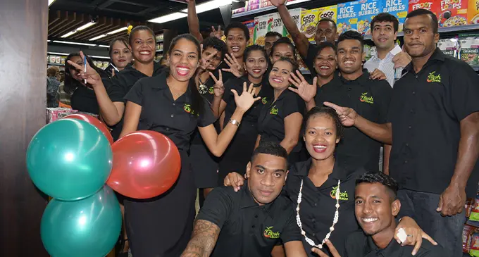 Fresh Choice staff during the opening of the new supermarket yesterday. Photo: Ronald Kumar