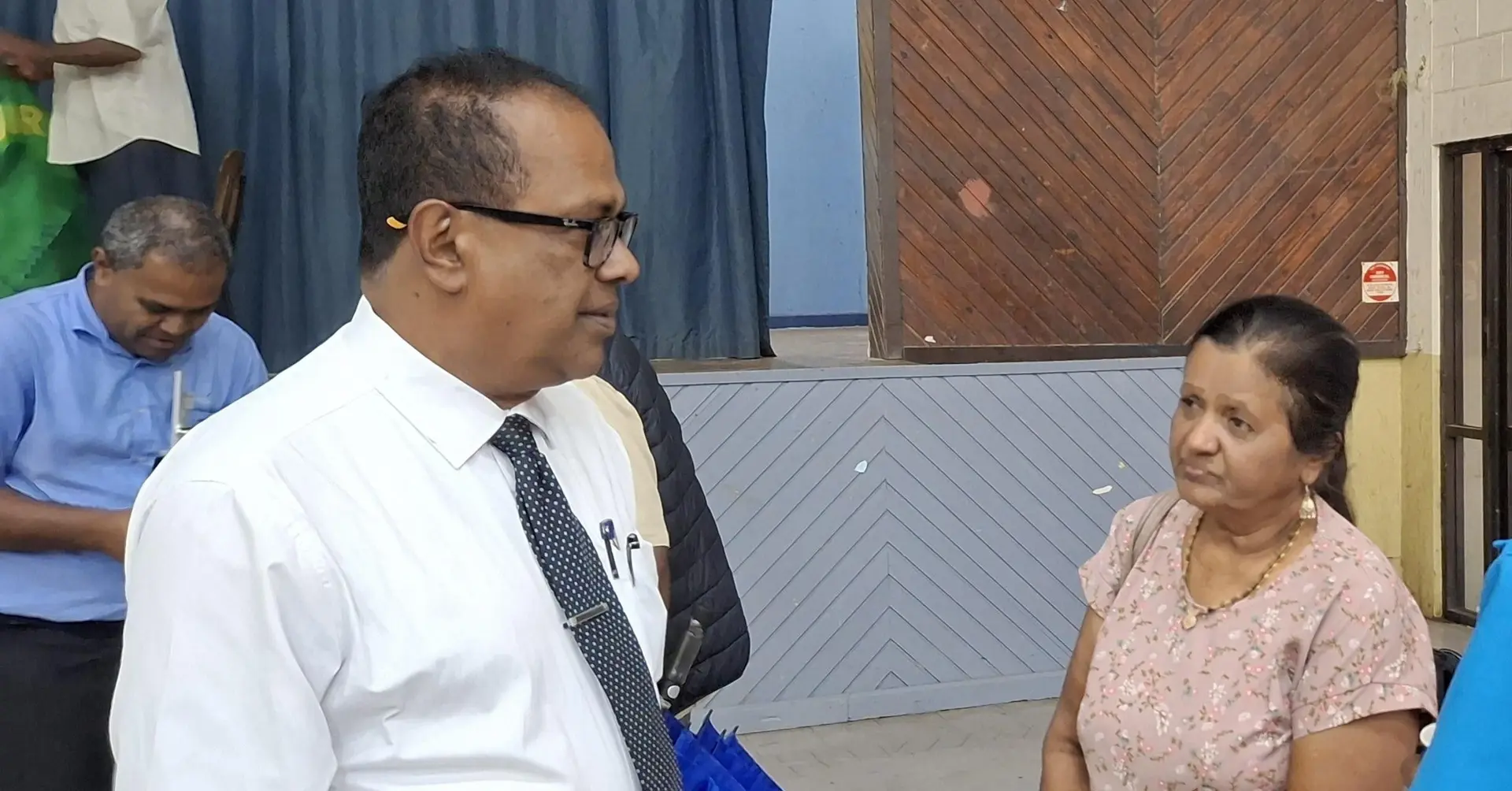 Lawyer Jagath Karunaratne (left), with participants during the public consultation at the Nadi Civic Centre.