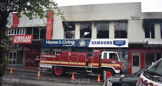 A fire destroyed the top building on the Main Street of Nadi on March 21, 2020. Photo: Mereleki Nai