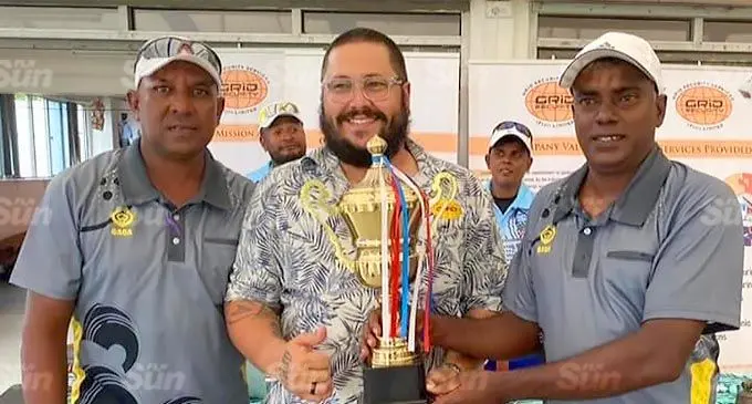 From left: Rajnesh Prasad, Grid Security managing director Olaf Allen Jr and Kaushal Pillay on December 19, 2021. Photo: Waisea Nasokia
