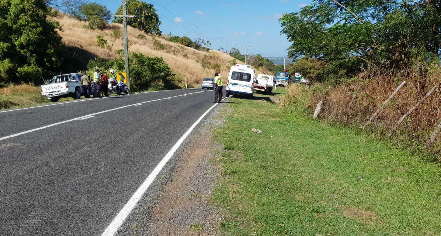 Police officers at the accident site in Teidamu, Lautoka. Phot Nicolette CHambers 