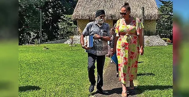 New Zealand Deputy Prime Minister Carmel Sepuloni and USP Vice-Chancellor, Professor Pal Ahluwalia at the University of the South Pacific Laucala Campus on April 19, 2023.