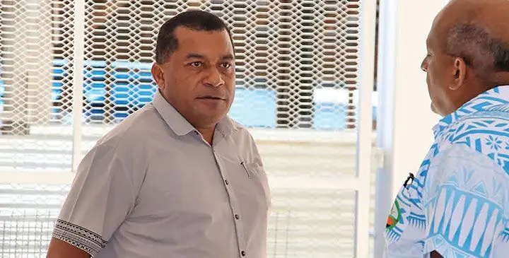 Minister for Local Government, Maciu Nalumisa (left), briefed by Savusavu Town Council special administrator Shiu Sharma inside the new market in Savusavu on April 10, 2025.