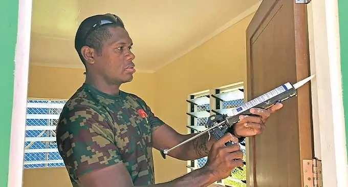 A Republic of Fiji Military Forces personnel at the Burns Creek medical centre, Honiara, Solomon Islands.