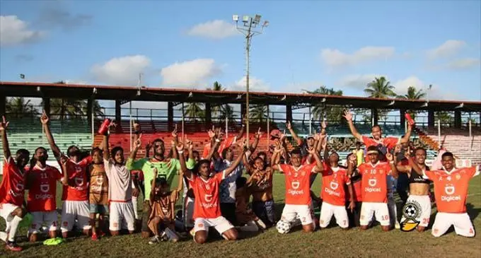 Rewa football players at officials celebrate after securing the 2022 Digicel Premier League title at Ratu Cakobau Park, Nausori. Photo: File Photo