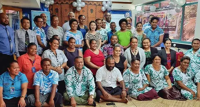 fourth from left-sitting first row) Minister for Health and Medical Services, Dr Ifereimi Waqainabete, with Labasa Divisional Hospital medical staff and (sixth from left- third row) Japan International Cooperation Agency (JICA) Resident Representative, Amaike Mayumi, during the launch of the Drug Administration rollout program in Labasa on September 28, 2022.Photo: Sampras Anand.