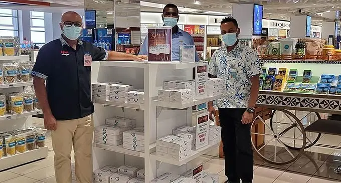 Foil packaged Bhikhabhai sweets at Prouds duty free in Nadi.