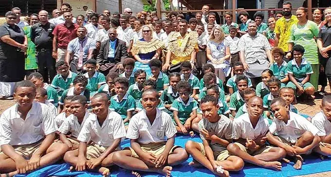 Minister for Education Aseri Radrodro, Australian Deputy High Commissioner Claire McNamara, with officials and school teachers of Dama District School in Bua on December 7, 2023. Photo: Jone Salusal