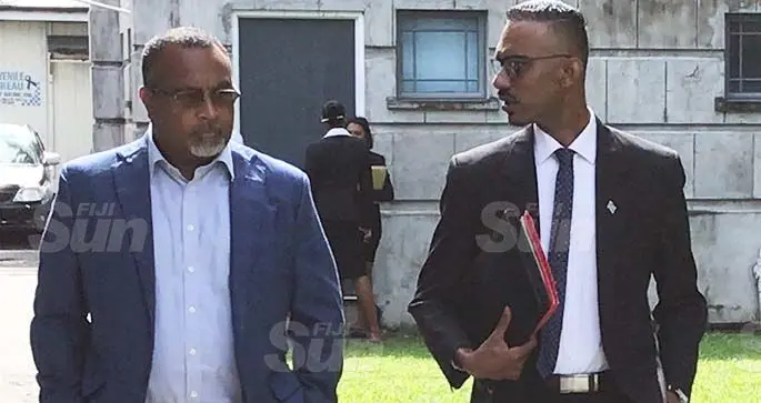 Solo Naivakarurubalavu Mara with his lawyer Sharoneel Deo outaide the Magistrates Court in Suva on February 4, 2021.Photo: Ashna Kumar
