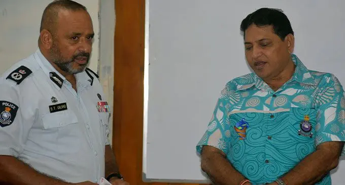 Police Commissioner, Brigadier-General Sitiveni Qiliho (left) having a conversation with Labasa Chamber of Commerce and Industries president Satish Kumar in  Labasa on July 21, 2022. Photo: Shratika Naidu