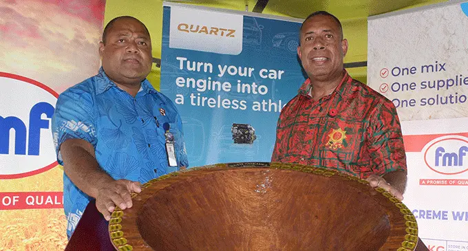 Senior Superintendent of Police (SSP) Meli Saketi (left), accepts the Ratu Sukuna Bowl Challenge from the Commander Republic of Fiji Military Forces (RFMF), Brigadier-General Ro Jone Kalouniwai, at the Queen Elizabeth Barracks in Nabua on November 10, 2022. Photo: Ronald Kumar.