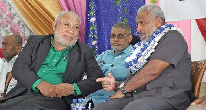 Minister for Justice Siromi Turaga (right), with Pacific Polytech founding director Peni Taoi during the Pacific Polytech graduation in Labasa on December 18, 2024. Photo: Shratika Naidu