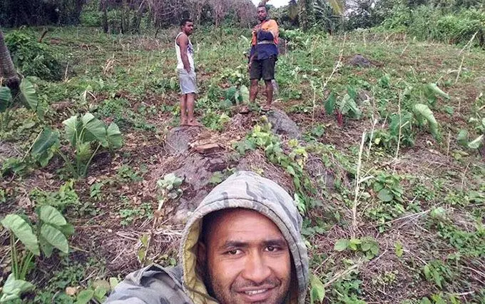 Some of the youths of Ketei village in Totoya, Lau, take a selfie at their yaqona farm.  